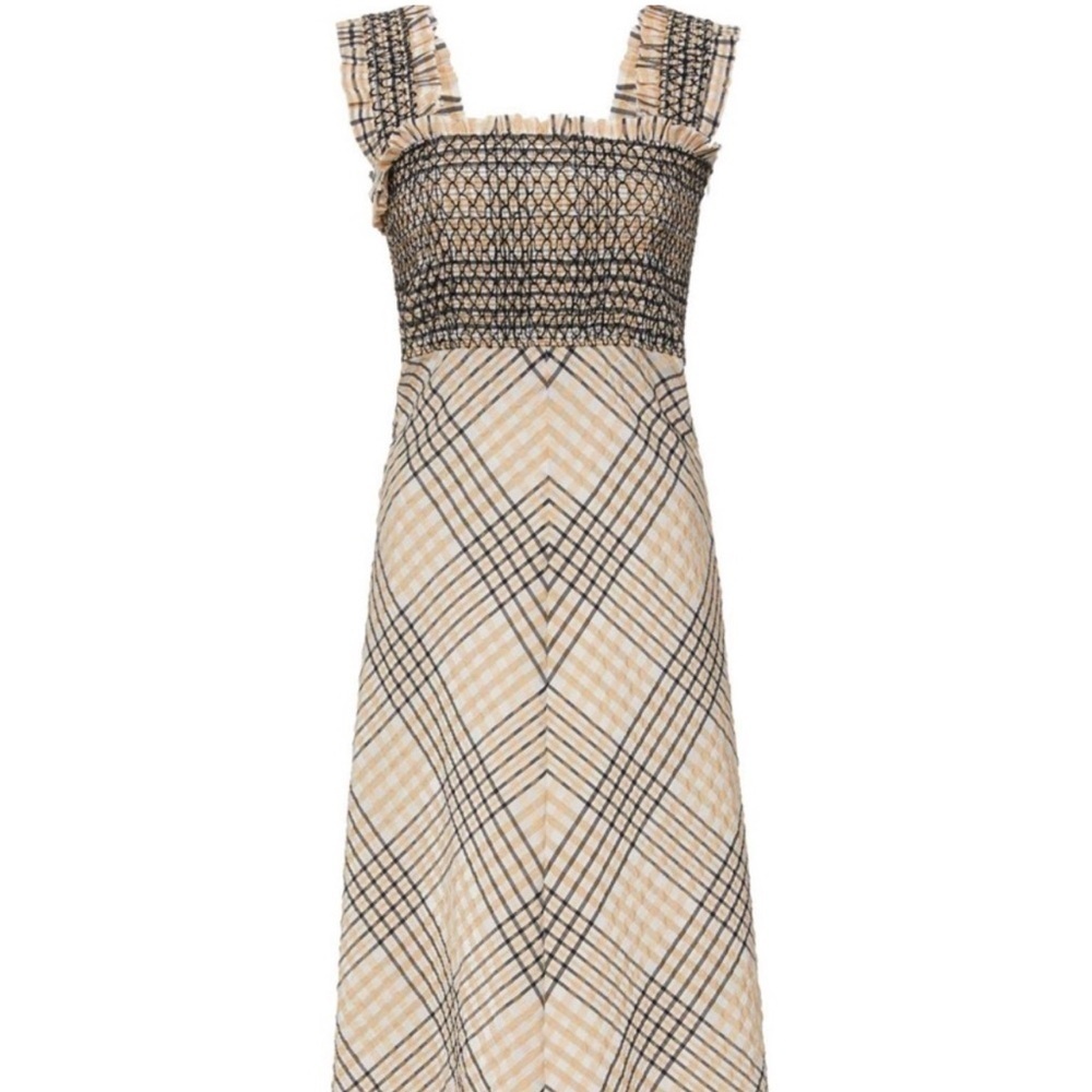 GANNI seersucker shirred sleeveless maxi dress - Picture 2 of 6